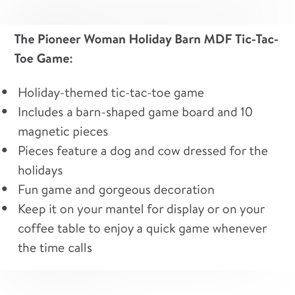 🌺 New The Pioneer Woman Holiday/Christmas Red Barn MDF Tic-Tac-Toe Game - Picture 3 of 12
